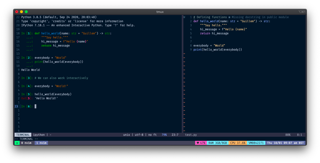 Screenshot of iron repl in action.
