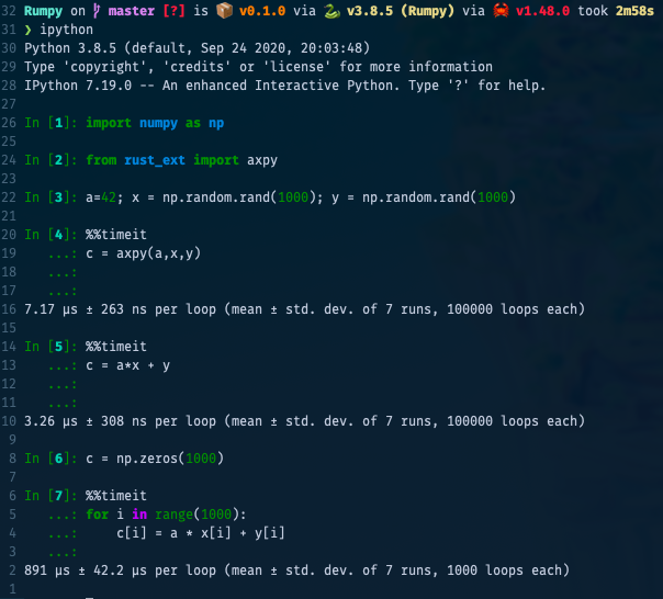 Rumpy Vs Numpy benchmark